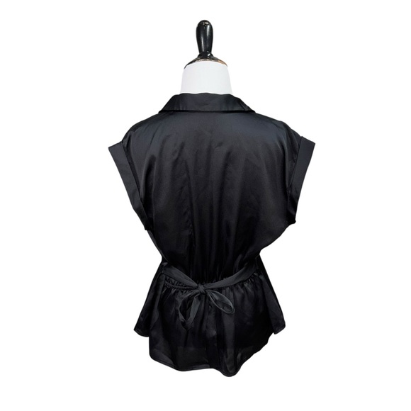 Express Women's L Large Faux Wrap Top Sleeveless Peplum V-Neckline Silky Sheen - Picture 5 of 7